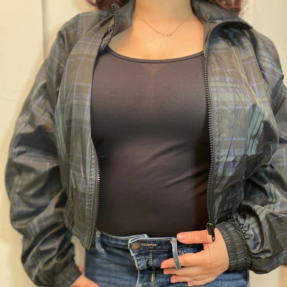 Dark green, dark blue, black, clinched in at the waist boomer jacket